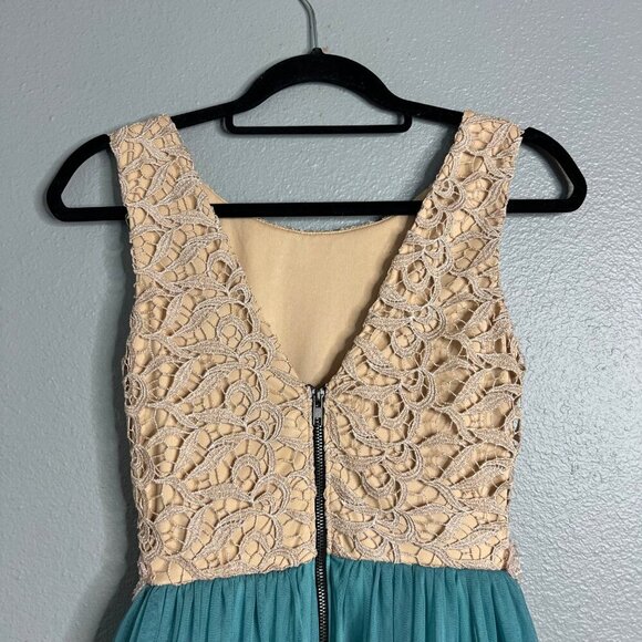 Jodi Kristopher Party Dress Cream Teal Lace Bodice Mini Short Juniors 1 - Picture 6 of 11